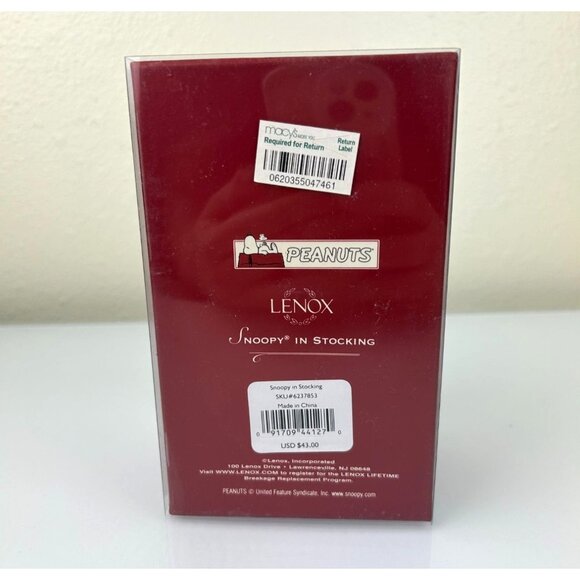 LENOX Peanuts Snoopy in Stocking Christmas Tree Ornament Holiday Porcelain VTG - Picture 10 of 16